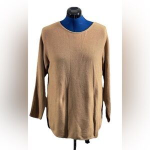 Michael Kors Women Carmel Beige Tunic Gold‎ Side Zips Long Sleeve Sweater Large